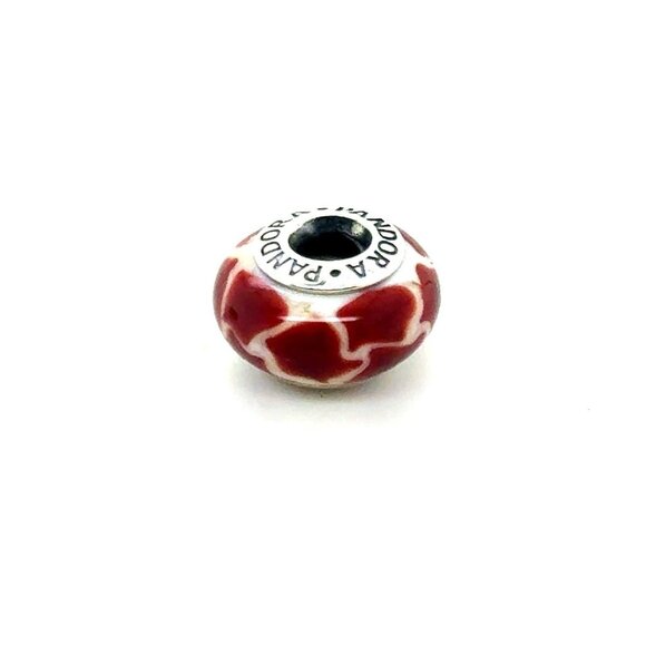 Beautiful Little Red/White Patches Murano Glass Charm - Picture 1 of 4